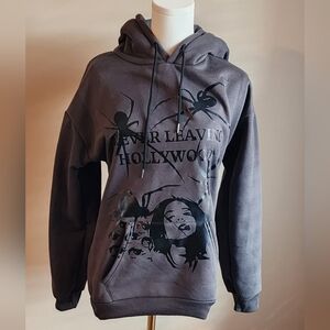 Never Leaving Hollywood Gray Graphic Hoodie with Spider Design